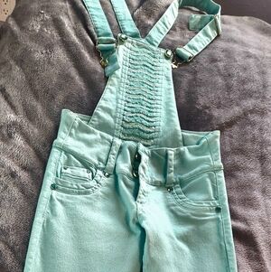 Light Green Overall-Jeans with Green Button Accents